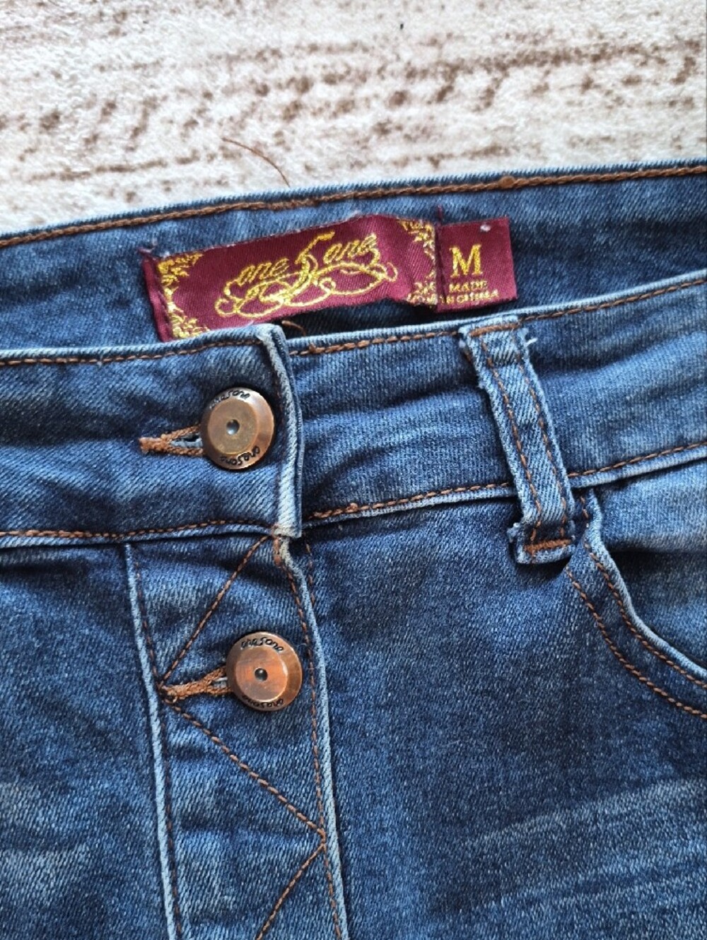 one 5 one Dark Blue Button-Front Denim Pencil Skirt - Picture 2 of 5